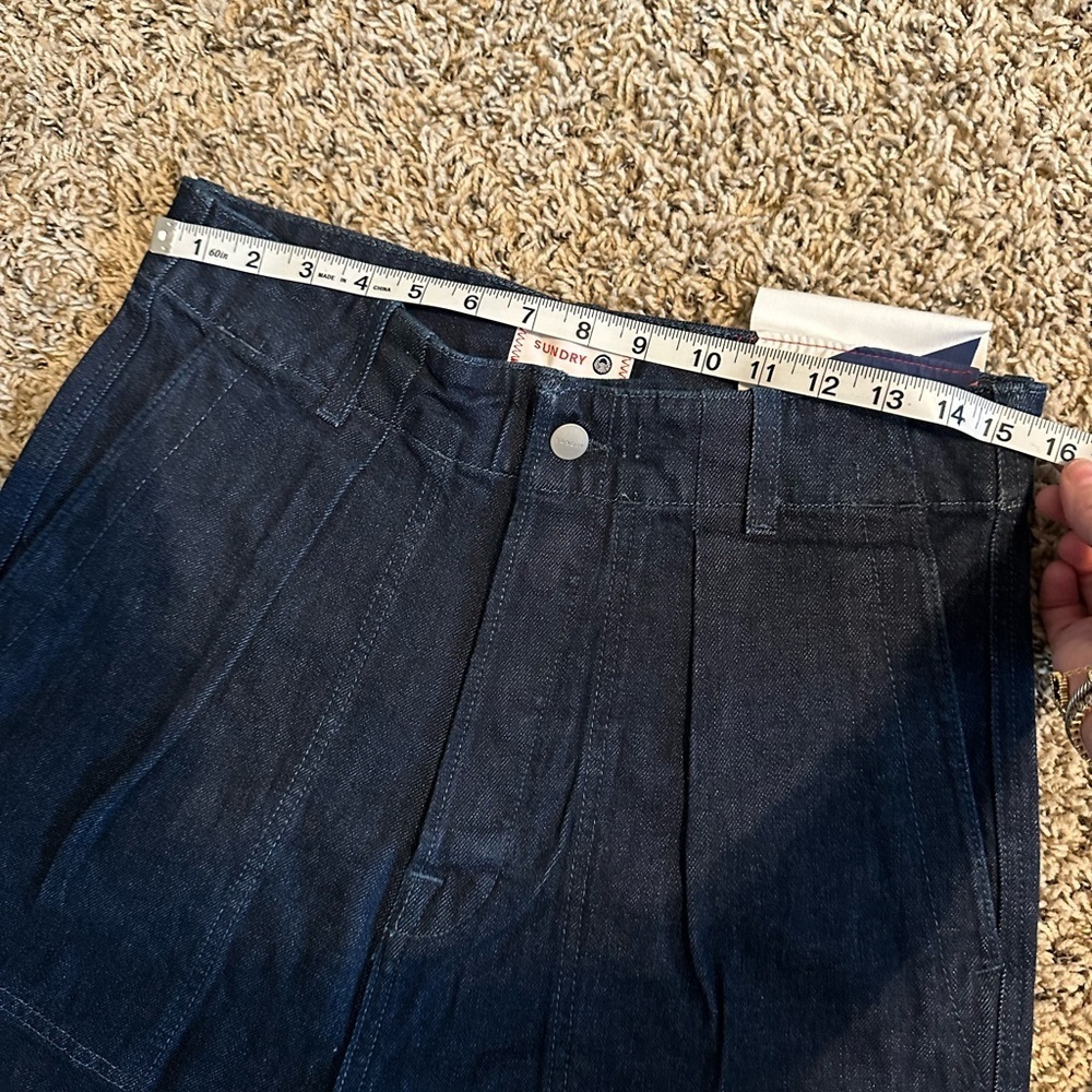 NWT Sundry Dark Blue Wash High Rise Pleated Military Relaxed Fit Denim Pants 28 - Picture 4 of 5